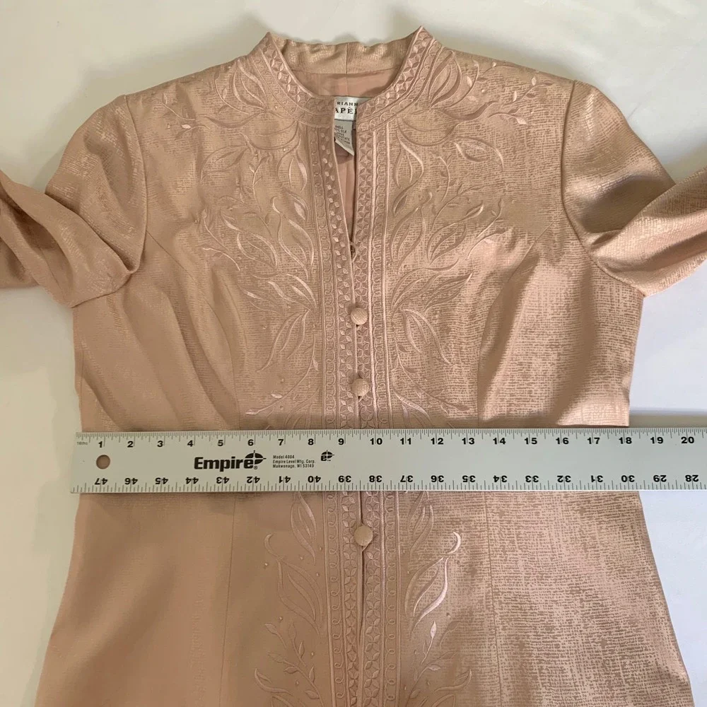 Adrianna Papell Skirt Suit Womens 12 Pink Silk Embroidered Floral Formal Elegant
